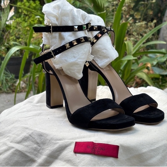 Valentino rockstud suede sandals block chunky heels ankle strap - Picture 1 of 11